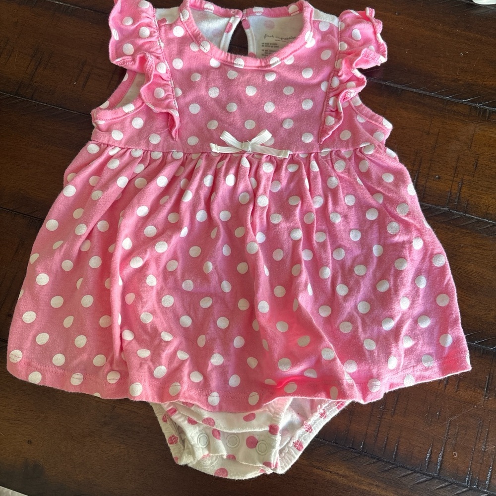 First Impressions Pink Polka Dot Dress with White Bodysuit